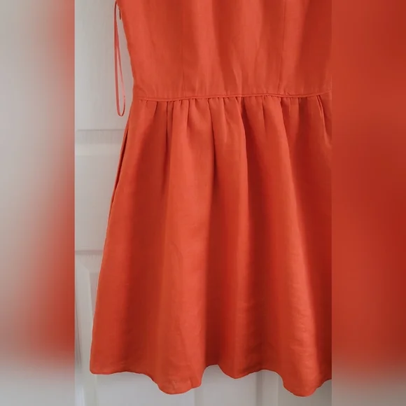 J. Crew Linen Cap Sleeve Dress in Orange/Red, Size 0 - Picture 10 of 16